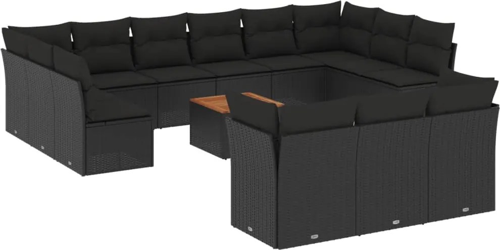 vidaXL Set mobilier de grădină cu perne, 14 piese, negru, poliratan