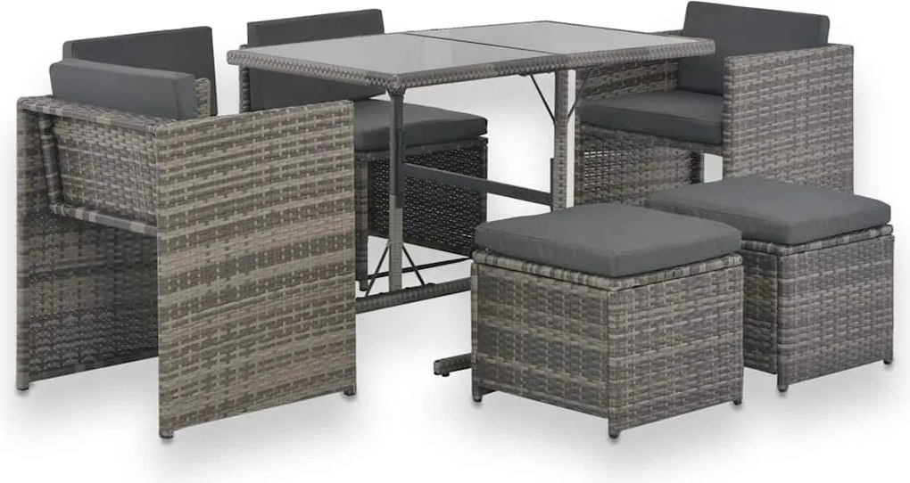 vidaXL Set mobilier de exterior cu perne, 7 piese, gri, poliratan