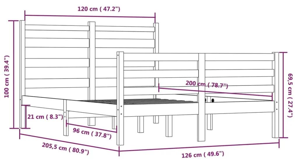 Cadru de pat, 120x200 cm, lemn masiv de pin, alb Alb, 120 x 200 cm