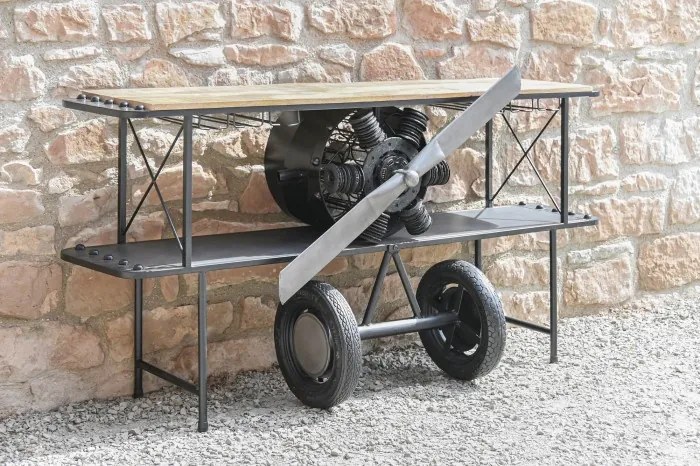 Consolă tip bar din metal și lemn, negru, "Airplane"