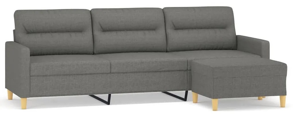 3153430 vidaXL Canapea cu 3 locuri și taburet, gri închis, 210 cm, textil
