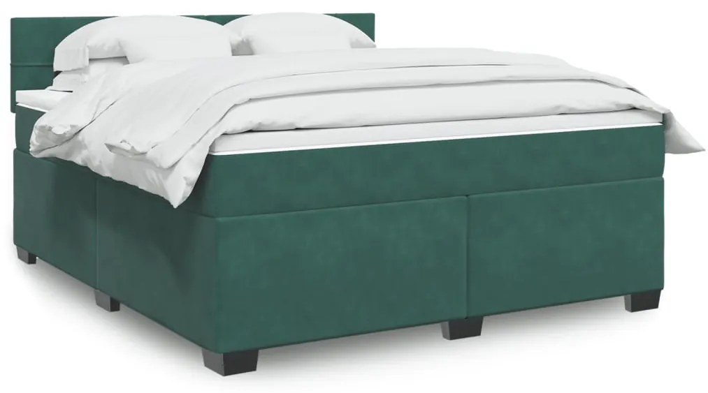 3288681 vidaXL Pat box spring cu saltea, verde închis, 180x200 cm, catifea