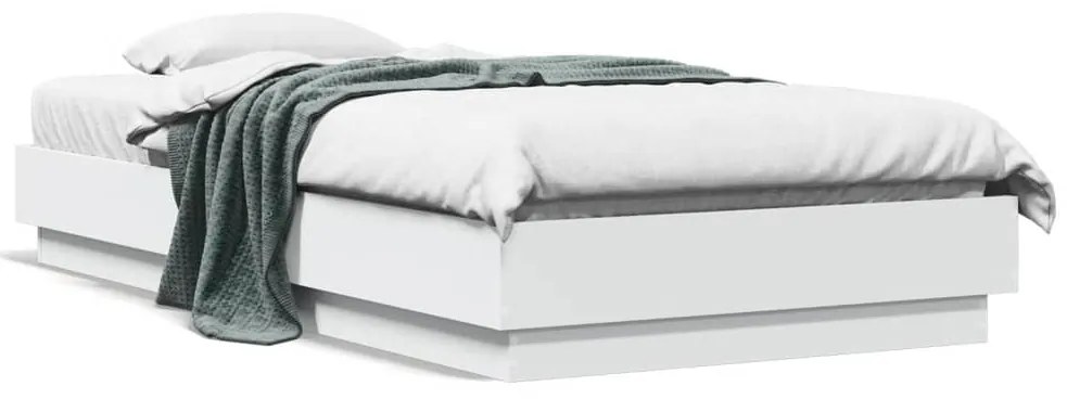 vidaXL Cadru de pat cu lumini LED, alb, 90x190 cm