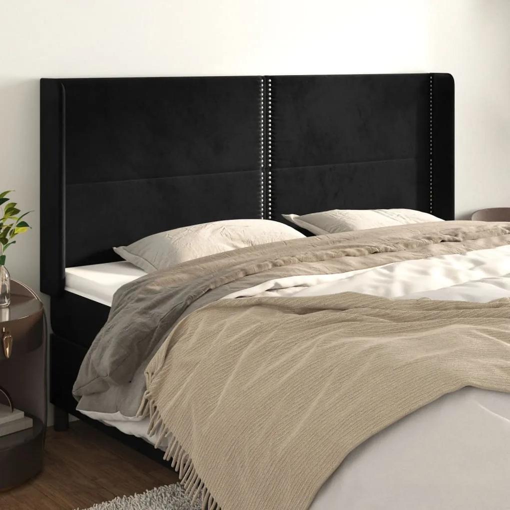 3119502 vidaXL Tăblie de pat cu aripioare, negru, 183x16x118/128 cm, catifea