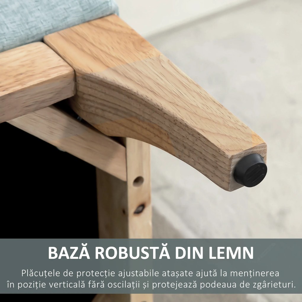 Banca de Depozitare HOMCOM din Tesatura cu Efect In si Lemn pentru Hol, 110x39x45lcm, Albastru deschis | Aosom Romania