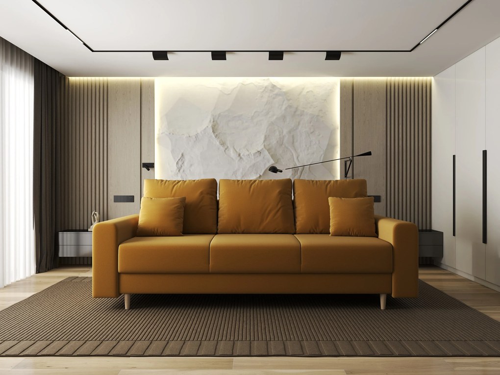 Canapea extensibilă dumonde cu ladă de depozitare si sezut confortabil din spuma high-density, Kronos Royal Mustar 210x100 cm