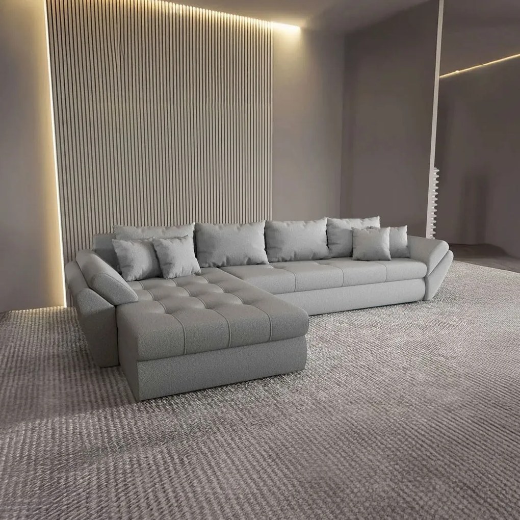 Colțar extensibil dumonde cu ladă de depozitare si sezut confortabil din spuma high-density, Loana XL Enjoy Gri 335x185 cm