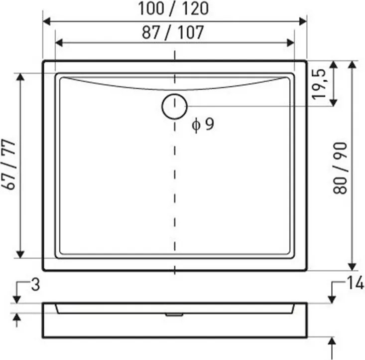 Cădiță de duș pătrată universală Victor, 120x80x14 cm