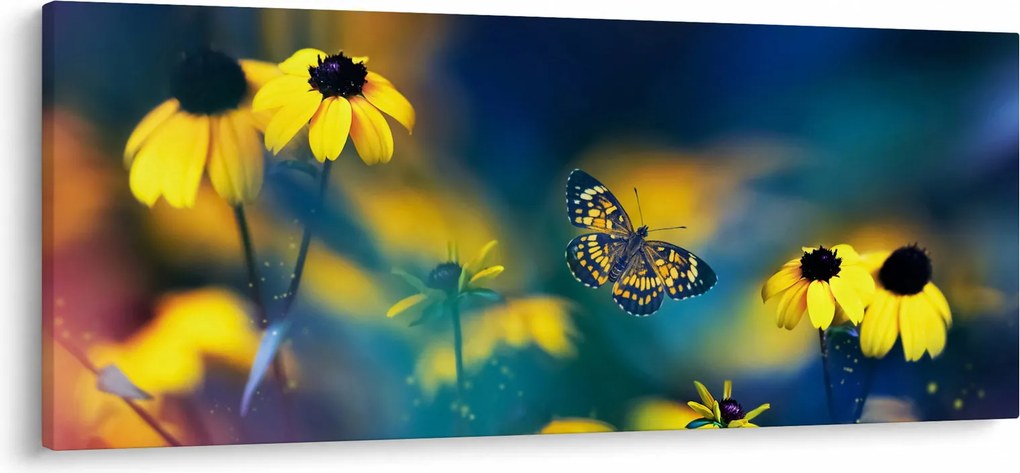 Tablou - Fluture galben și flori (120x50 cm)