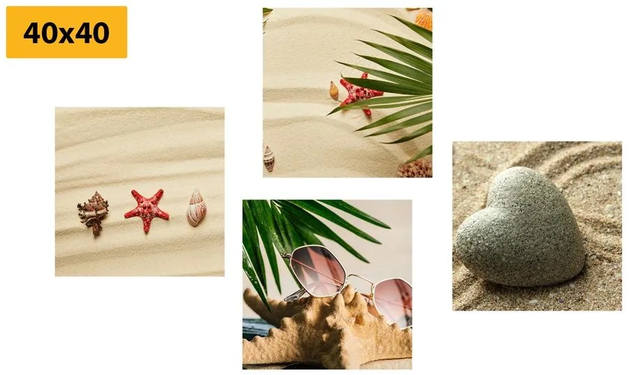 Set tablouri natura moartă a unei plaje cu nisip