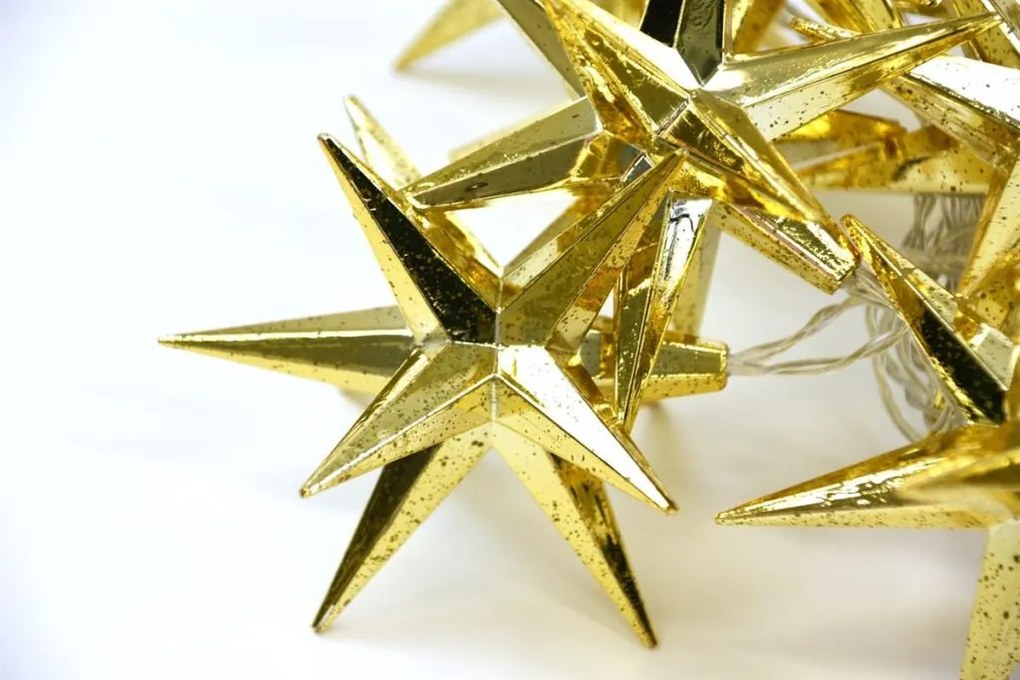 Lanț luminos cu LED-uri, 10 LED-uri, stele, 12 cm, alb cald