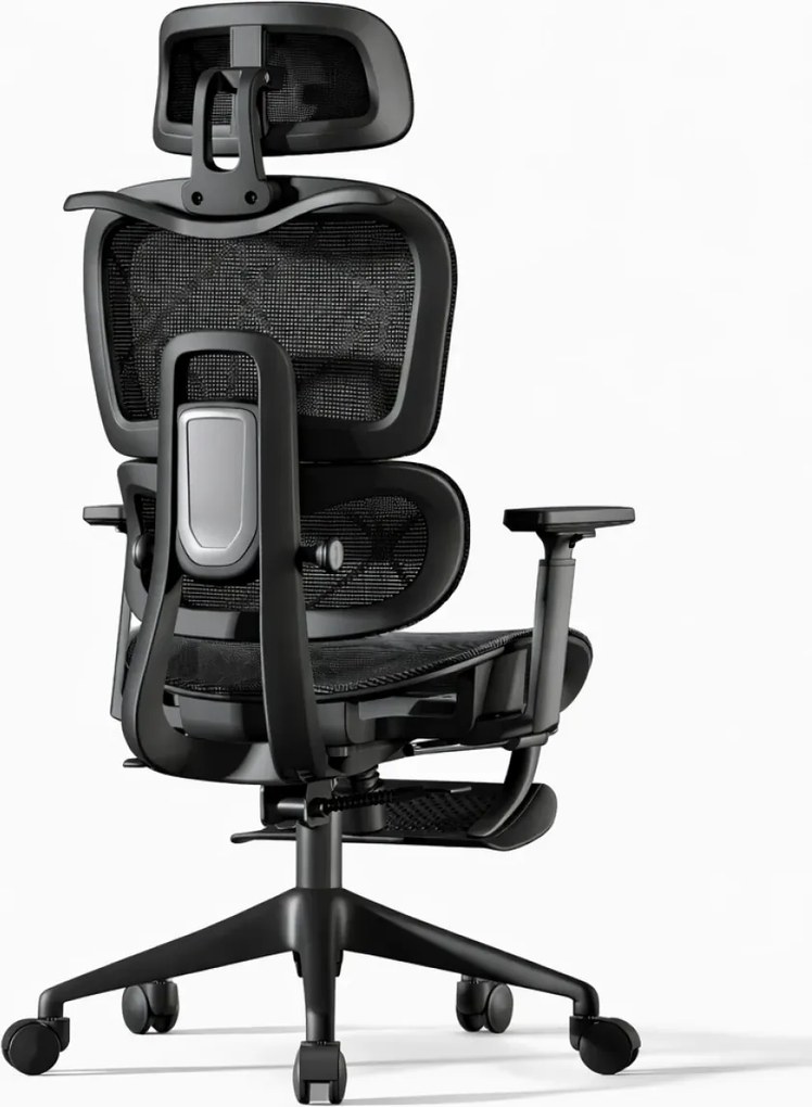 Scaun ergonomic, functie translatie sezut, cotiere reglabile 3D, tetiera 3D, suport lombar reglabil, spătar reglabil inaltime, pivotant, suport picioare, Negru