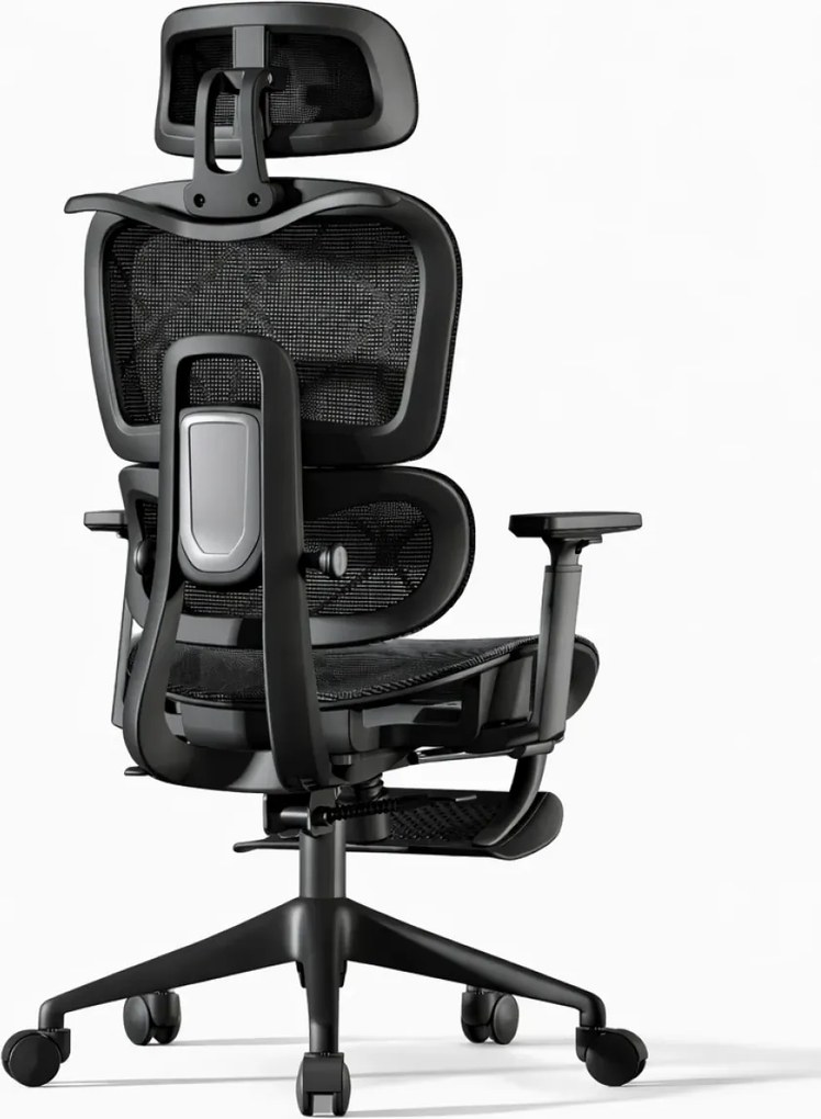 VÉRION PRO MESH – Scaun ergonomic, functie translatie sezut, cotiere reglabile 3D, tetiera 3D, suport lombar reglabil, spătar reglabil inaltime, pivotant, suport picioare, Negru