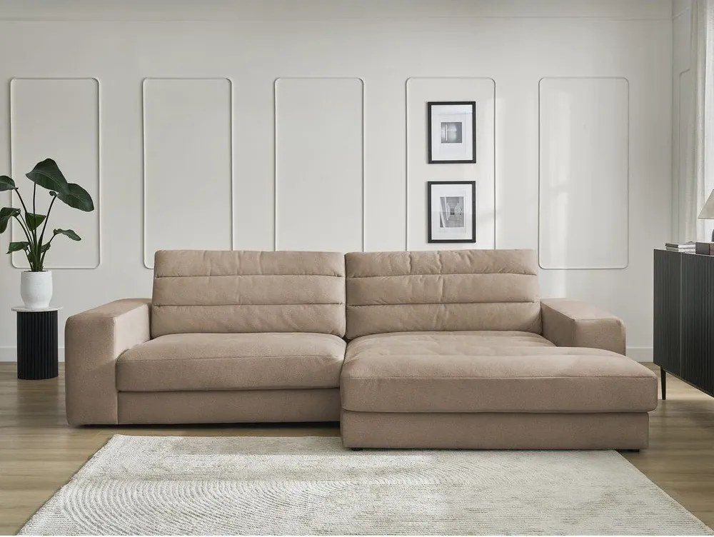 Colțar taupe cu tapițerie din catifea (cu colț pe partea dreaptă/cu șezlong) Sierra – Bobochic Paris