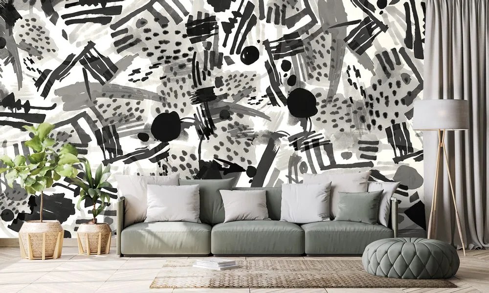 Tapet autoadeziv abstracție pop art în alb-negru