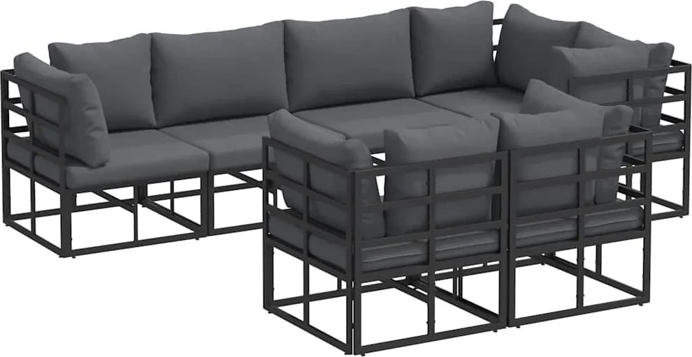 vidaXL Set de canapele pentru grădină cu pernă 7 pcs Negru Oțel