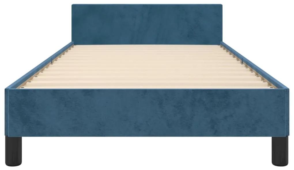 Cadru de pat cu tablie, albastru inchis, 90x200 cm, catifea Albastru inchis, 90 x 200 cm, Nasturi de tapiterie