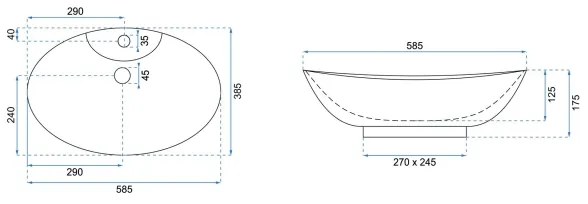 REA-U0160 - Lavoar ROSA pentru montare pe blat, 38,5 x 58,5 cm, ceramică, alb lucios