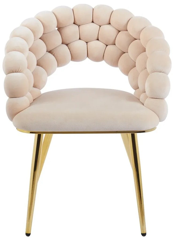 RESIGILAT- Scaun dining, tapiterie catifea, cadru metalic auriu, Bej