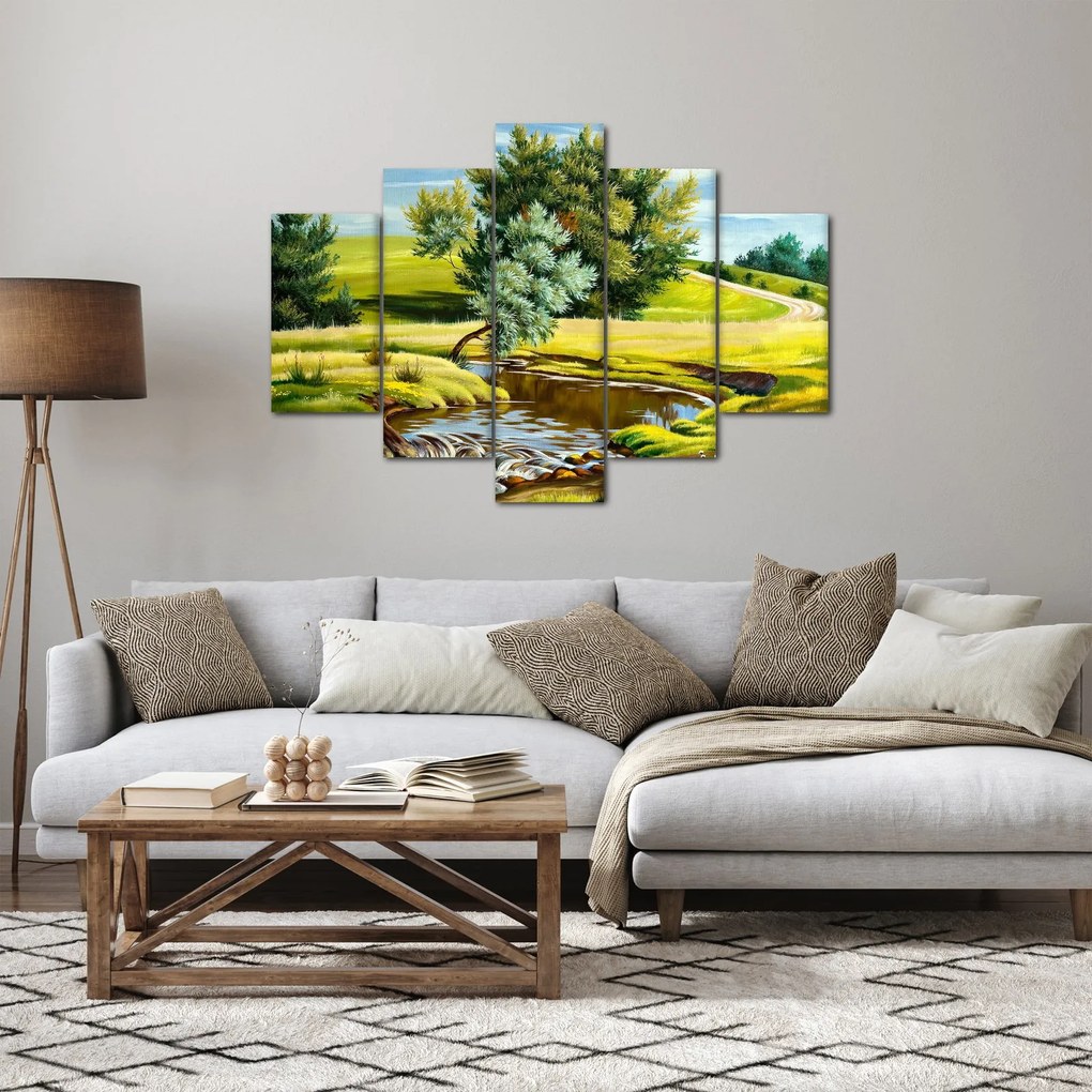 Tablou - Râu între câmpii, pictură în ulei (150x105 cm)