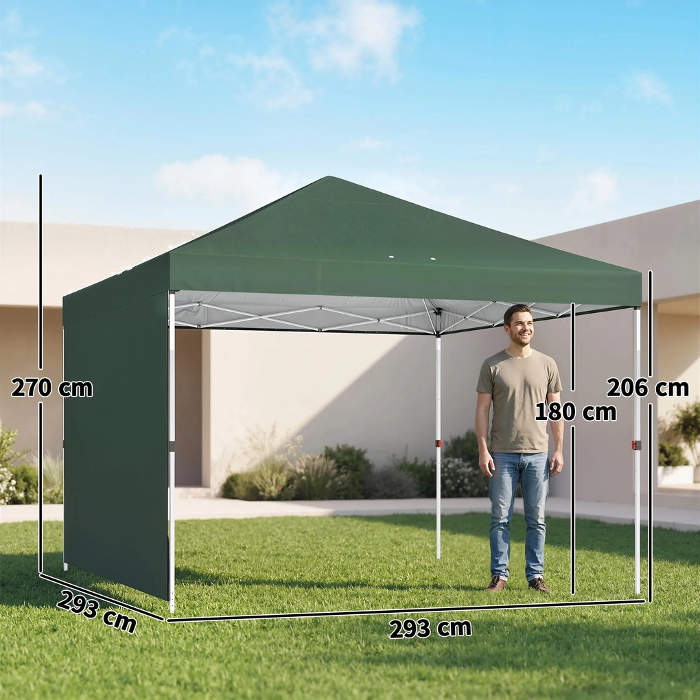 Outsunny Carpa Plegable Pop-up 3x3 m con Pared Lateral UPF50+ Altura Ajustable Empuje Central Bolsa de Transporte Verde | Aosom Romania
