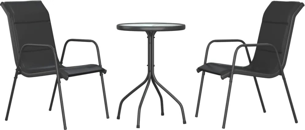 vidaXL Set mobilier de grădină, 3 piese, negru, oțel
