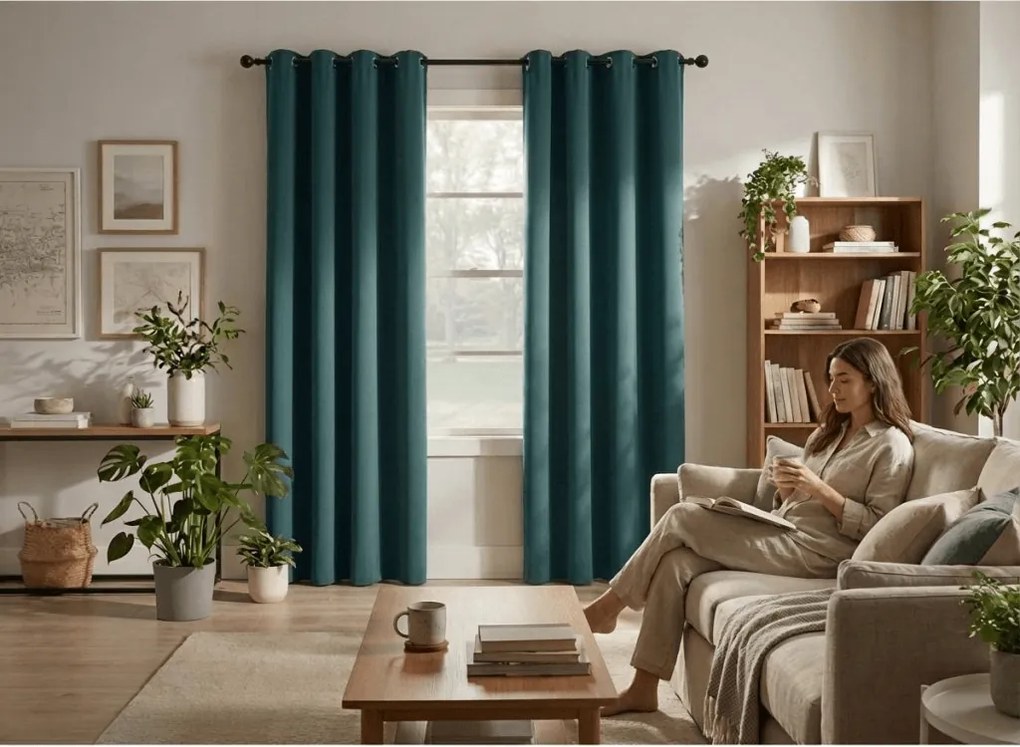Draperie OXFORD albastru-verde 140x250 cm Agatat: Inele metalice