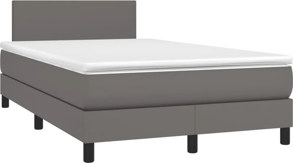 vidaXL Pat box spring cu saltea, gri, 120x190 cm, piele ecologică