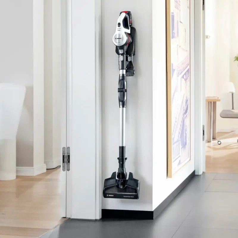 Aspirator vertical Bosch Unlimited 7 BBS711W, 300 ml, Motor TurboSpin, Lumini LED, Autonomie 40 min, Alb/Negru