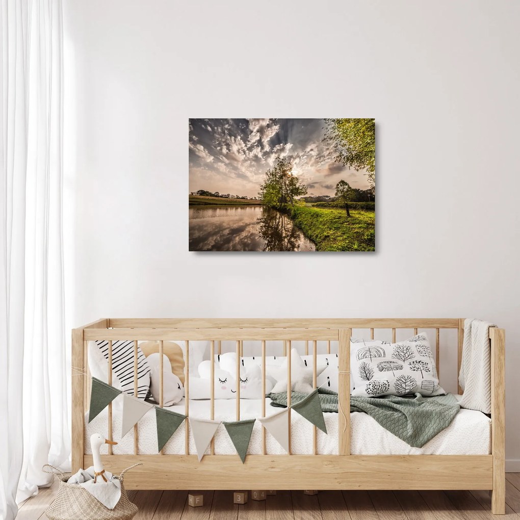 Tablou pe sticlă naturii cu raze de soae (70x50 cm)