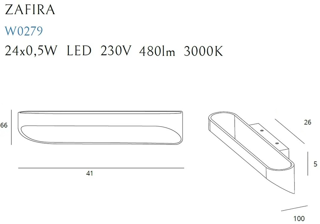 Aplica LED lumina ambientala ZAFIRA BLACK, 41cm W0279 MX