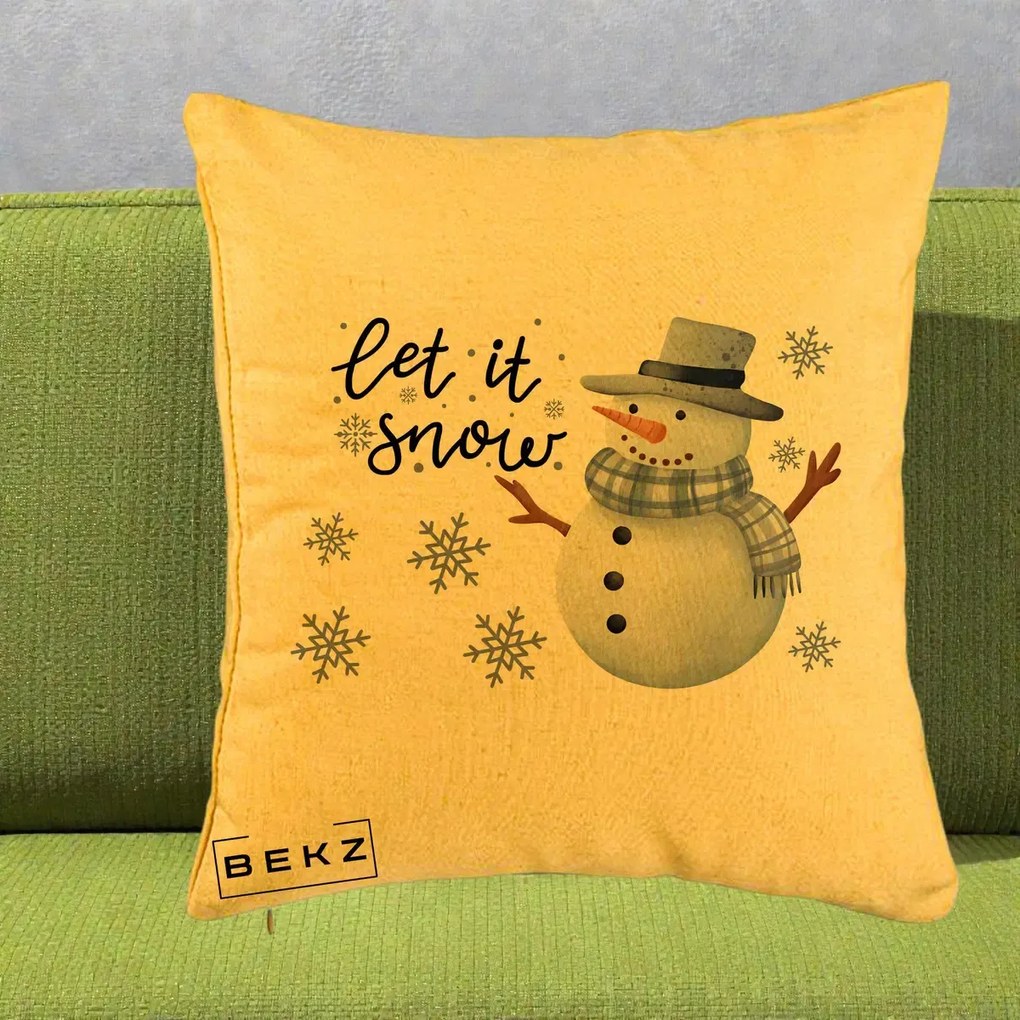 Perna Decorativa Let It Snow Om de Zapada, 40x40 cm, Galben, Husa Detasabila, Perna Inclusa, BEKZ®
