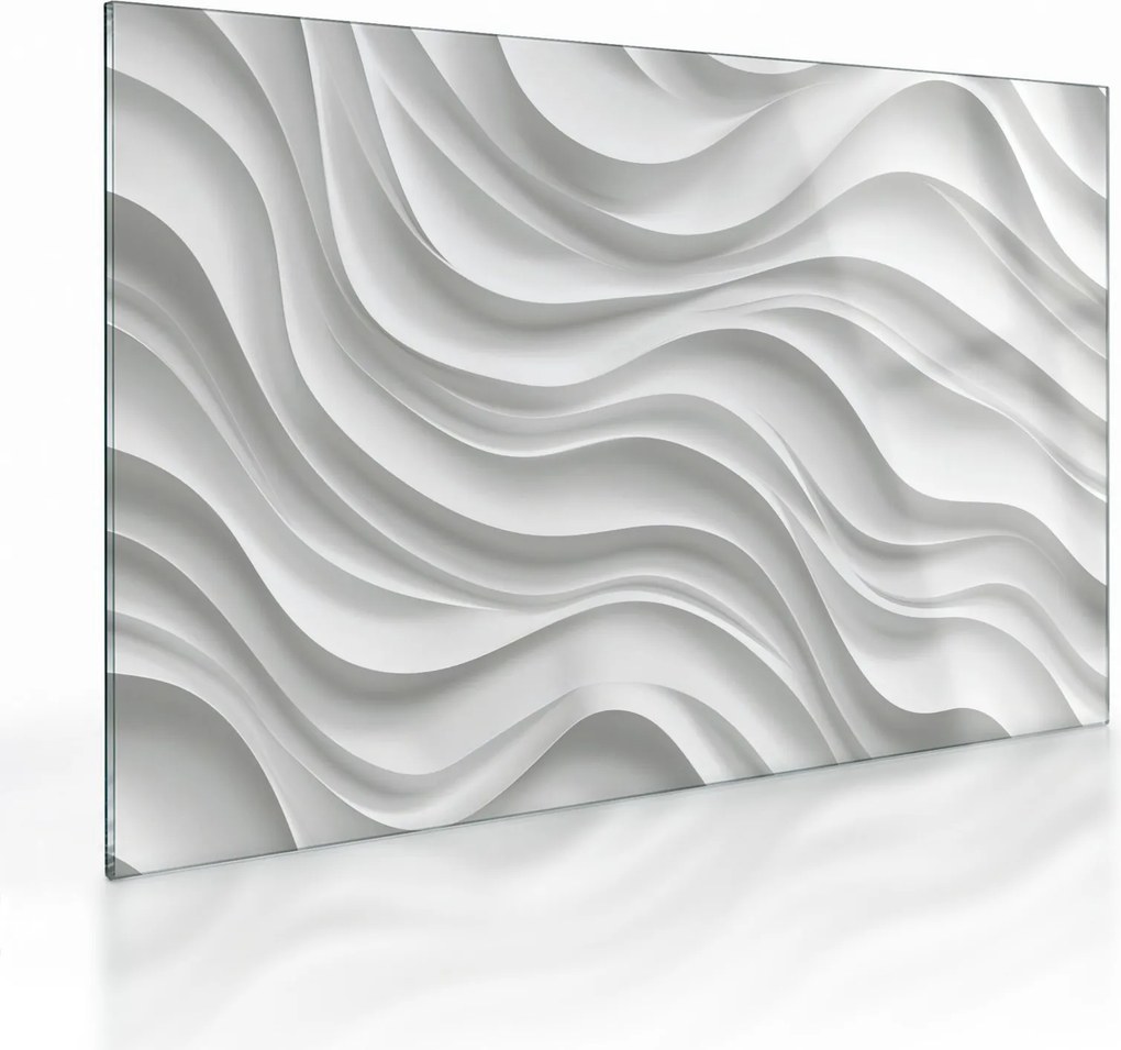 Tablou pe sticlă - Valuri Albe 3D (70x50 cm)