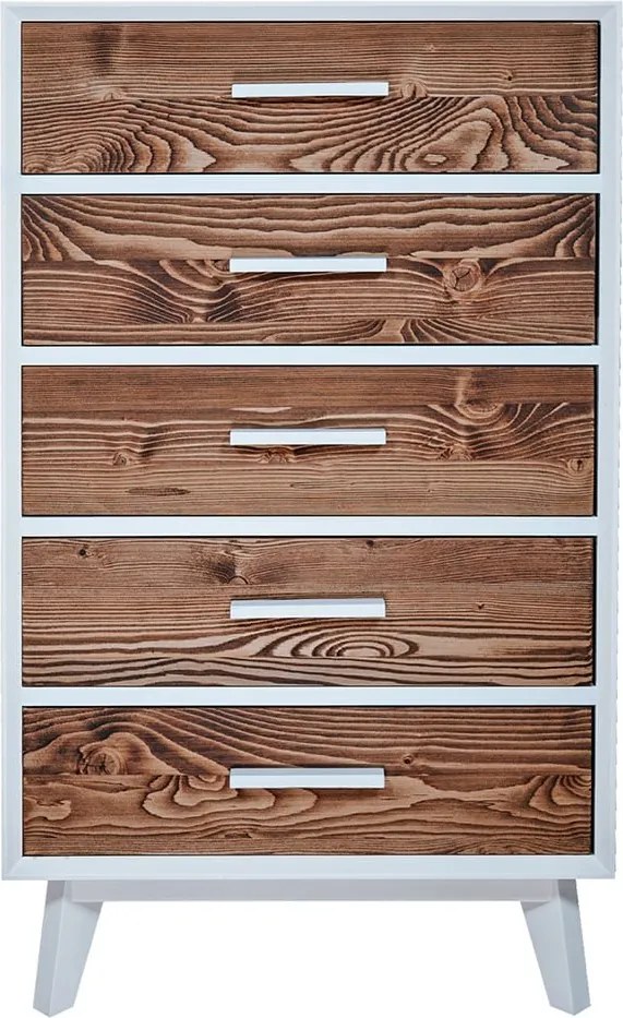 Comodă lemn masiv alb Timeless 5 Sertare, 60 × 40 × 100 cm