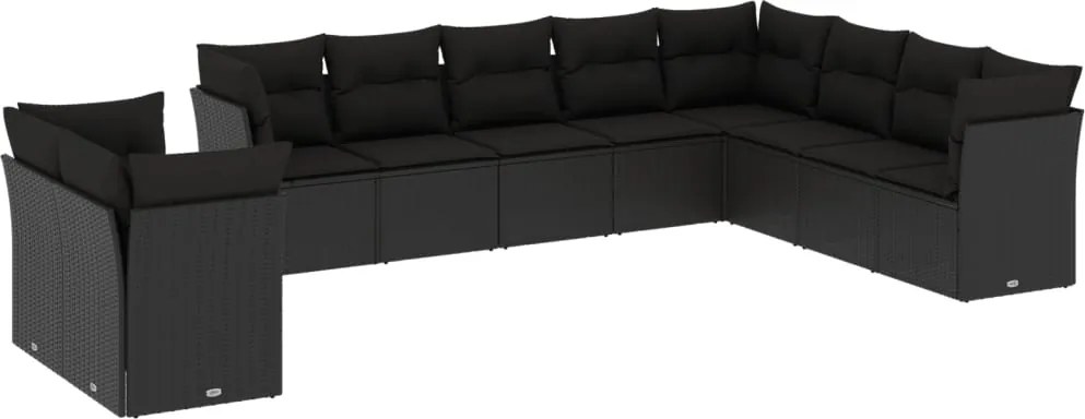 vidaXL Set canapele de grădină cu perne, 10 piese, negru, poliratan