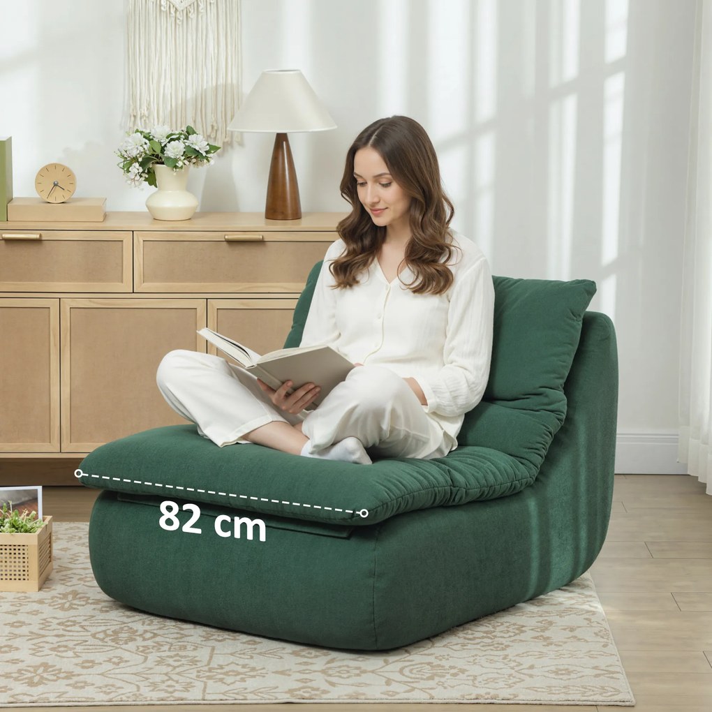 HOMCOM Scaun de Podea Modern și Capitonaț din Țesătură cu Aspect Catifelat Verde | Aosom Romania