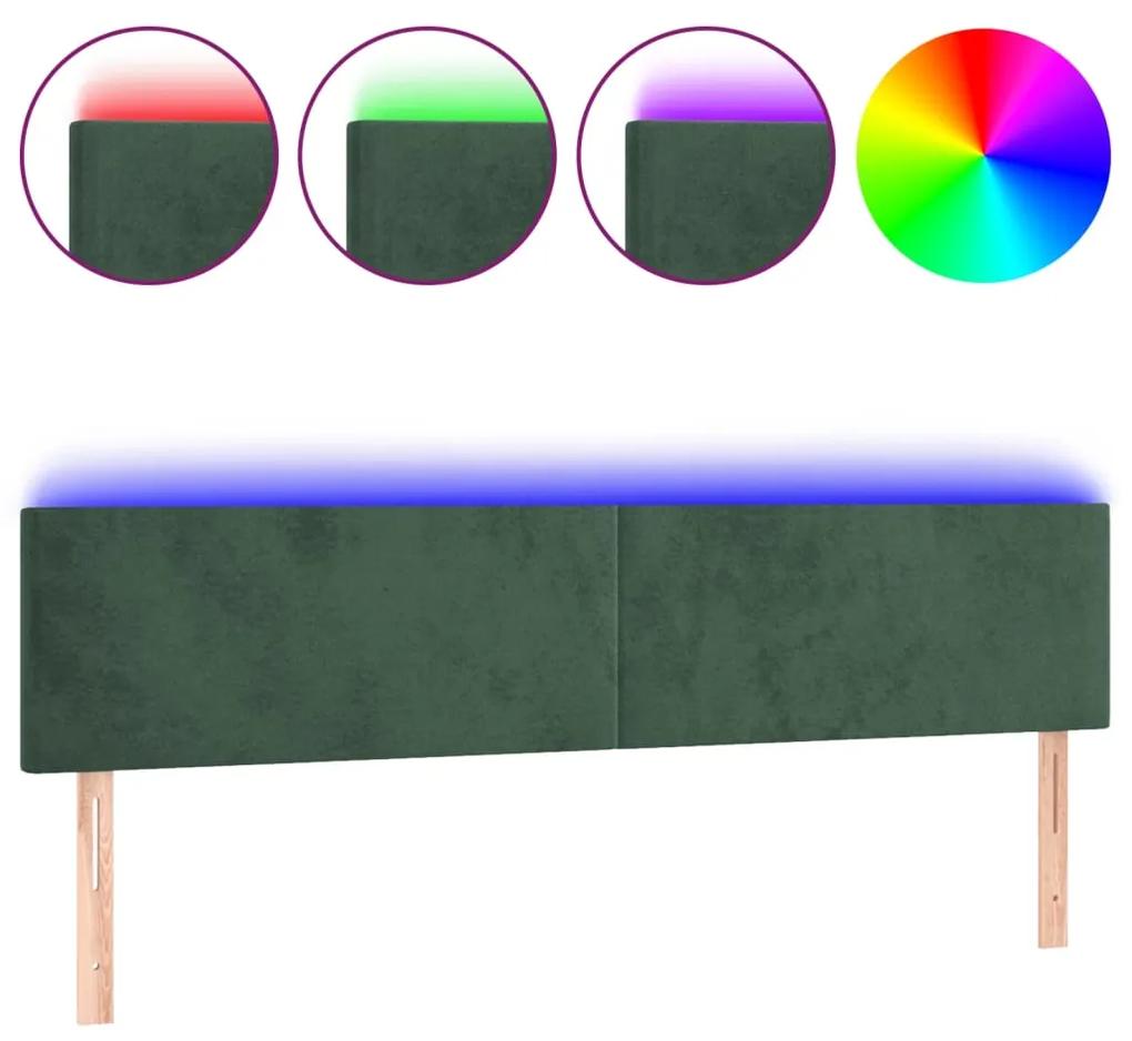 3121389 vidaXL Tăblie de pat cu LED, verde închis, 160x5x78/88 cm, catifea