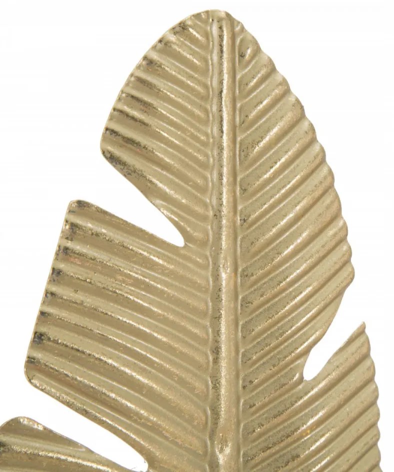 Decoratiune cu suport pentru lumanare aurie din metal, 10x10x34 cm, Leaf Mauro Ferretti