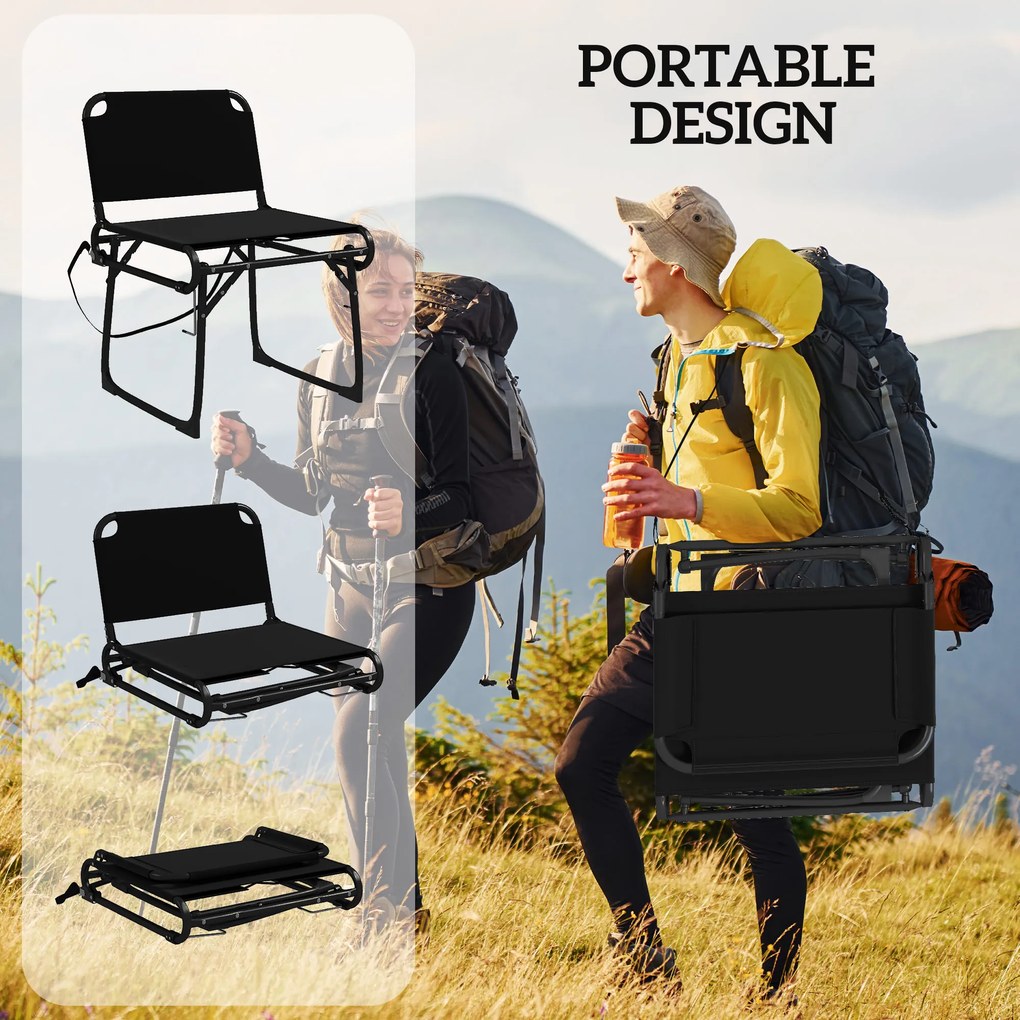 Outsunny Set de 2 Scaune Pliante Multifuncționale, Scaun de Camping, Cadru Metalic și Țesătură Oxford, 51x58x72 cm, Negru | Aosom Romania