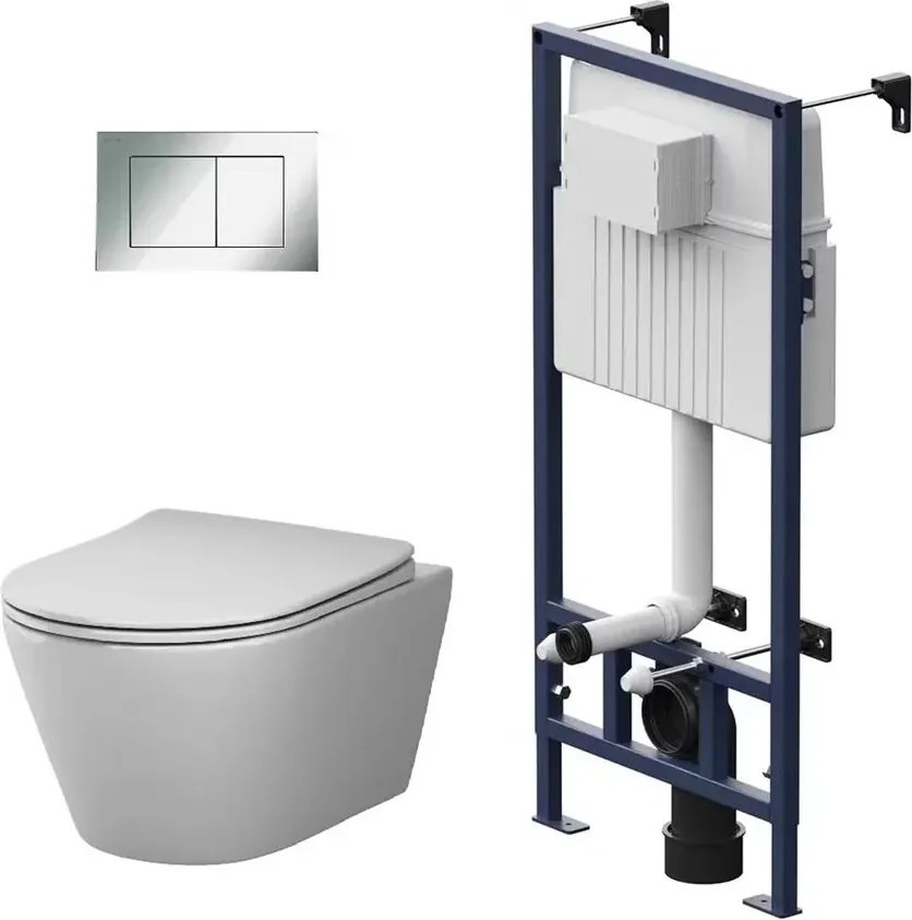 Set vas WC suspendat AM.PM X-Joy S FlashClean cu capac softclose alb lucios, rezervor incastrat si clapeta de actionare crom