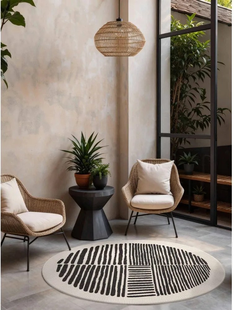 Covor pentru exterior și interior negru/crem rotund ø 200 cm Haringey Bounds – Ted Baker