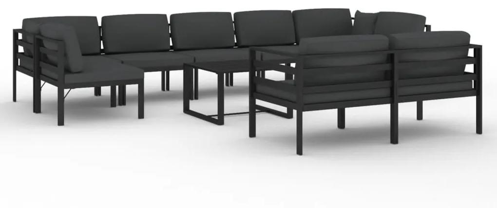 Set mobilier de gradina cu perne, 10 piese, antracit, aluminiu 5x mijloc + 4x colt + masa, 1