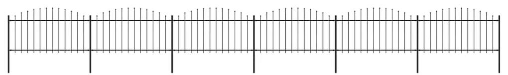 Gard de gradina cu varf sulita, negru, (1,25-1,5)x10,2 m otel 1, 125-150 cm, 10.2 m