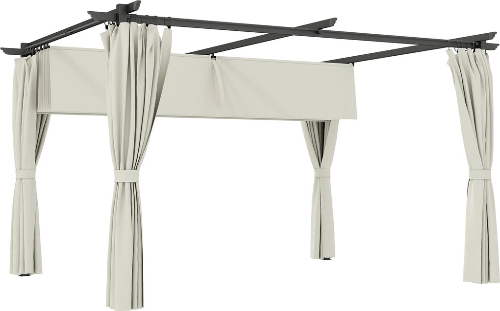 Outsunny Pergolă 3 x 3 m cu Copertină Retractabilă și Perdele, Adăpost de Soare UPF30+ pentru Grădină, Terasă, Exterior | Aosom Romania