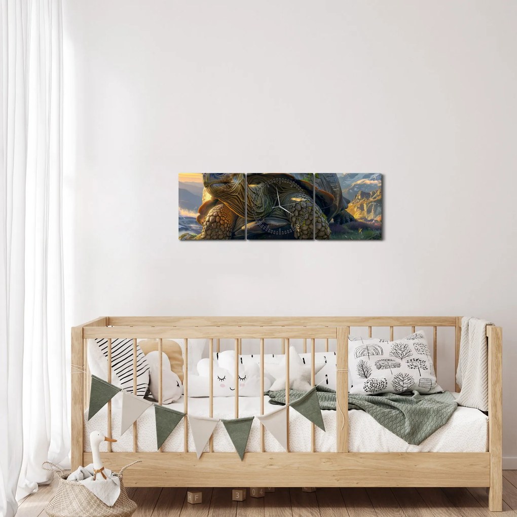 Tablou - Țestoasă și peisaj montan (cu ceas) (90x30 cm)
