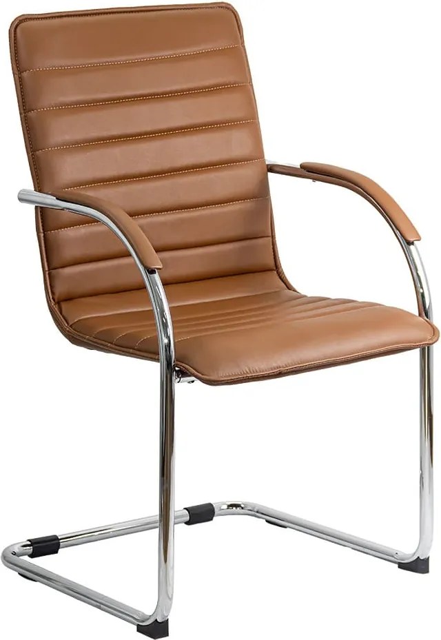 Scaun pentru așteptare maro OFF 835 din piele ecologică și cadru metalic cromat cu brațe