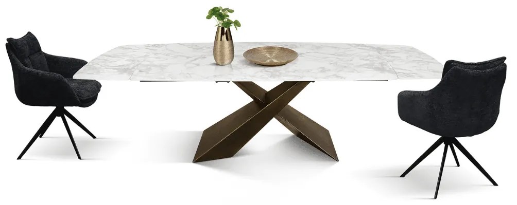MIRABELLE -MASA BLAT ROTUNJIT CERAMICA ALB EXTENSIBILA -PICIOR METALIC BRONZ 160 cm/90 cm