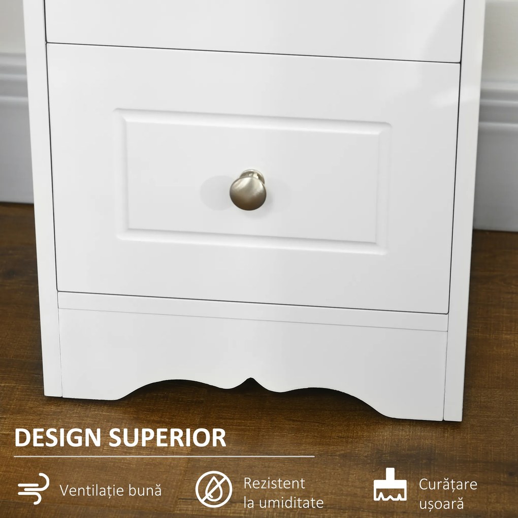 HOMCOM Comodă Baie Elegantă Lemn cu 3 Sertare Design Compact 29.8x29.8x68.5cm Alb | Aosom Romania