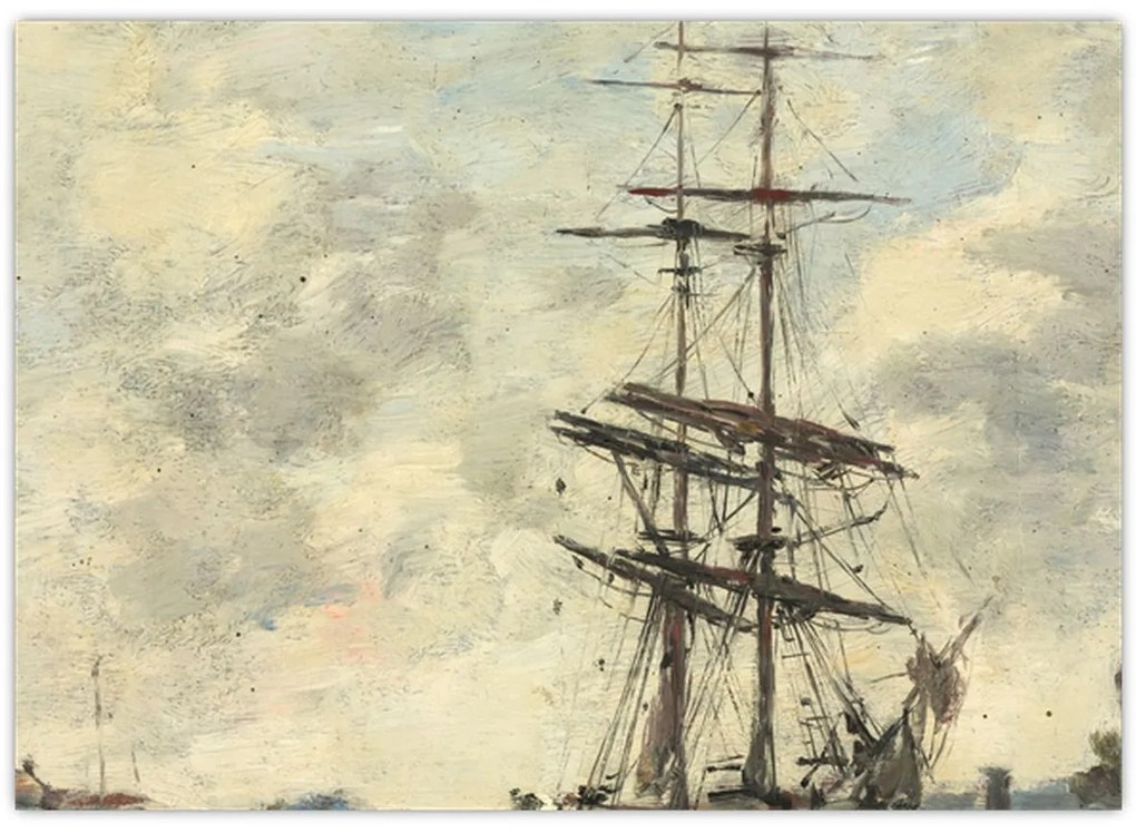 Tablou pe sticlă - Eugène Boudin, Ship on the Touques, reproducere (70x50 cm)