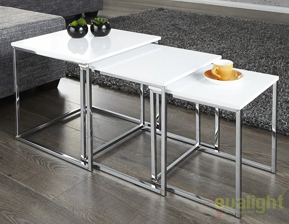 Set de 3 masute albe design modern-lucios, Fusion A-11839 VC